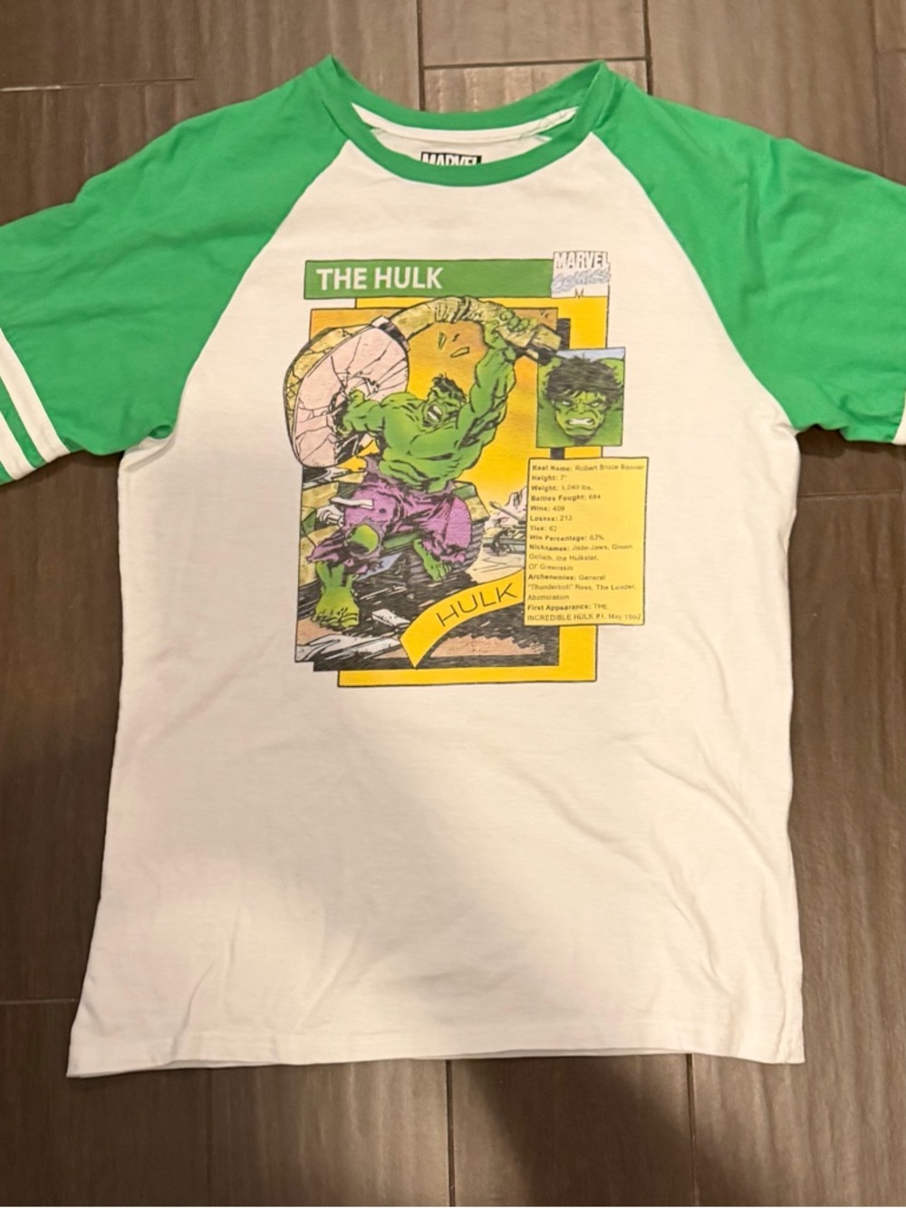 Marvel Hulk Green & White Raglan Youth Tee - Youth L